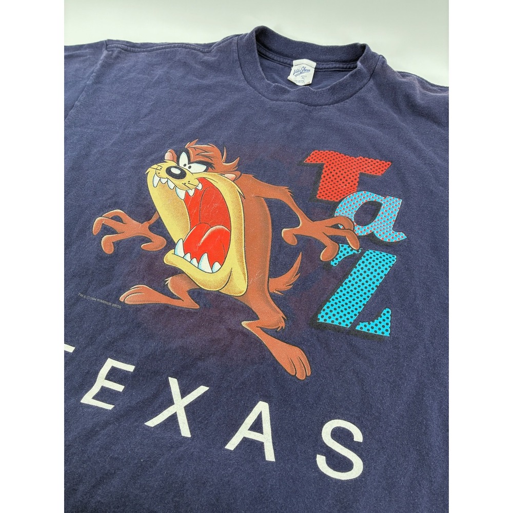 VNTG 90's Velva Sheen Taz Texas T-Shirt XL Blue Looney Tunes Single Stitch USA